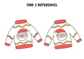 Find 3 differences between two cute Christmas sweaters. vector