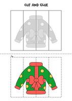 Cut and glue game for kids. Ugly Christmas sweater. vector