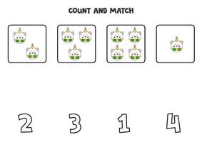 Count Christmas balls and match with correct numbers. Math game for kids. vector