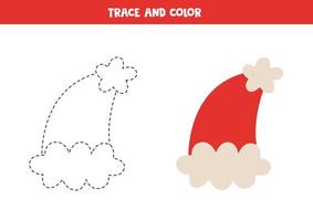 Trace and color cute Santa cap. Worksheet for kids. vector