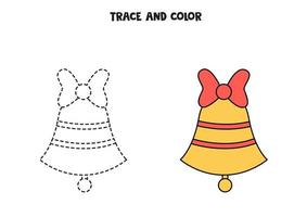 Trace and color cute bell. Worksheet for kids. vector