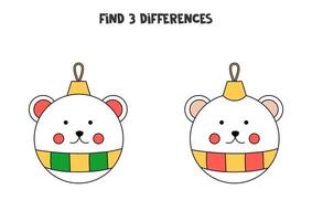 Find three differences between two pictures of Christmas bauble. vector