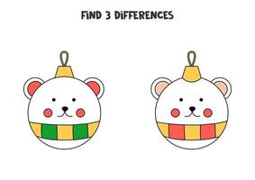 Find three differences between two pictures of Christmas bauble. vector