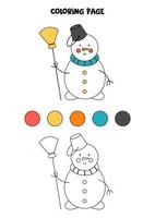 Color cute cartoon snowman. Worksheet for kids. vector