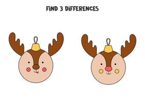 Find 3 differences between two cute Christmas balls. vector