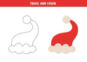 Trace and color cute Santa cap. Worksheet for kids. vector