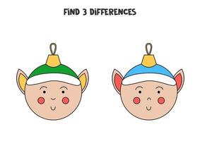 Find 3 differences between two cute Christmas balls. vector