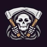 skull grim reaper with the sickle logo. vector illustration