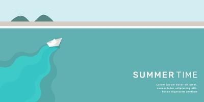 Sea view landscape with paper boat summer time holiday concept vector