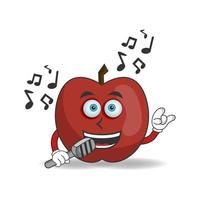 The Apple mascot character is singing. vector illustration