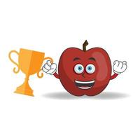 Apple mascot character with a trophy in right hand. vector illustration