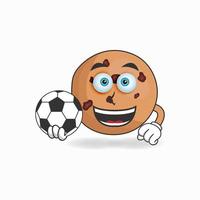 el personaje de la mascota de las galletas se convierte en jugador de fútbol. ilustración vectorial vector