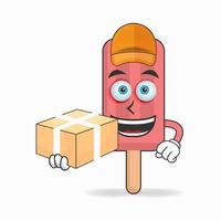 The Red Ice Cream mascot character is a delivery person. vector illustration