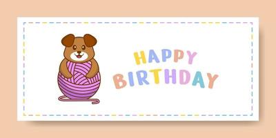 Happy Birthday banner with Cute dog cartoon character. Vector Illustration