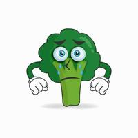 Broccoli mascot character with sad expression. vector illustration