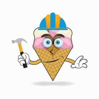 The Ice Cream mascot character becomes a builder. vector illustration