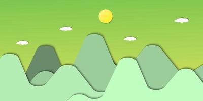 Green nature landscape scenery background paper art style vector