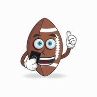 American Football mascot character holding a cellphone. vector illustration
