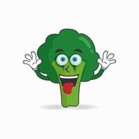 Broccoli mascot character with laughing expression and sticking tongue. vector illustration