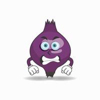 Purple onion mascot character with angry expression. vector illustration