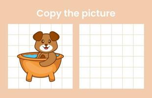 Copy the picture of a cute dog. Educational game for children. Cartoon vector illustration