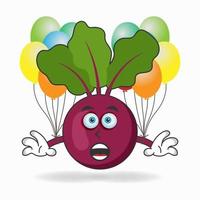 Onion Purple mascot character holding a balloon. vector illustration