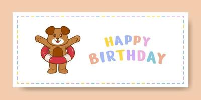 Happy Birthday banner with Cute dog cartoon character. Vector Illustration