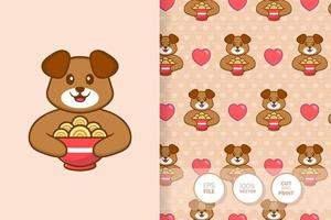 Cute dog cartoon character. seamless pattern background. vector