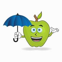 Apple mascot character holding an umbrella. vector illustration