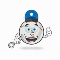 The Baseball mascot character becomes a mechanic. vector illustration