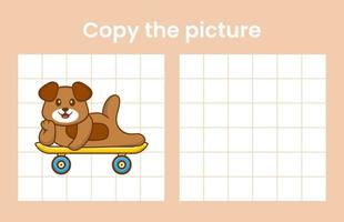 Copy the picture of a cute dog. Educational game for children. Cartoon vector illustration