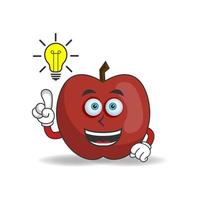 el personaje de la mascota de la manzana con una expresión tiene una idea. ilustración vectorial vector
