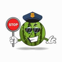 The Watermelon mascot character becomes a policeman. vector illustration