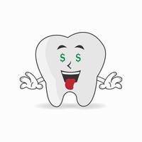 Tooth mascot character with money making expression. vector illustration