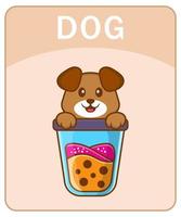 Alphabet flashcard with Cute dog cartoon character. vector