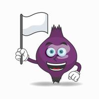 Purple onion mascot character holding a white flag. vector illustration