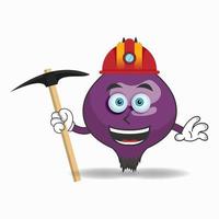The Purple onion mascot character becomes a miner. vector illustration