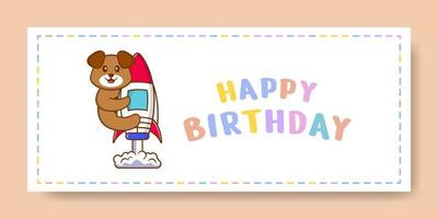 Happy Birthday banner with Cute dog cartoon character. Vector Illustration