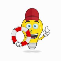 The Bulb mascot character becomes a lifeguard. vector illustration