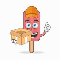 The Red Ice Cream mascot character is a delivery person. vector illustration