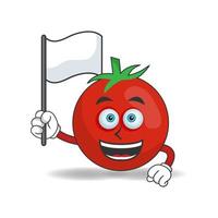 Personaje de mascota de tomate sosteniendo una bandera blanca. ilustración vectorial vector
