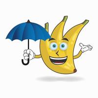 Banana mascot character holding an umbrella. vector illustration