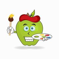 The Apple mascot character becomes a painter. vector illustration