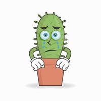 Cactus mascot character with sad expression. vector illustration