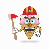 The Ice Cream mascot character becomes a firefighter. vector illustration