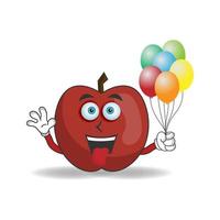 Apple mascot character holding a balloon. vector illustration