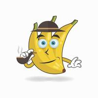 Banana mascot character smoking. vector illustration