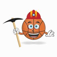 The Basketball mascot character becomes a miner. vector illustration