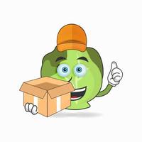 The Cabbage mascot character is a delivery person. vector illustration