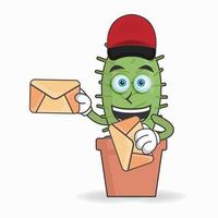 el personaje de la mascota del cactus se convierte en un repartidor de correo. ilustración vectorial vector